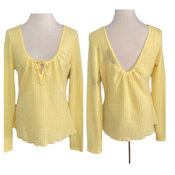 NWT Kendall + Kylie Yellow Waffle Knit  Top Large - Picture 1 of 13